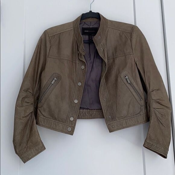 BCBGMAXAZARIA leather Snap Collar Moto Bomber Jacket Small EUC - Picture 10 of 15